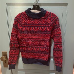 J. Crew Red and Navy Patterned Women's Sweater